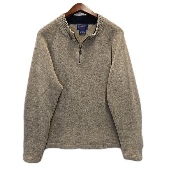 Pendelton Mens Quarter Zip Lambswool Sweater Sz L Beige Neutral Quiet Luxury - Picture 1 of 8
